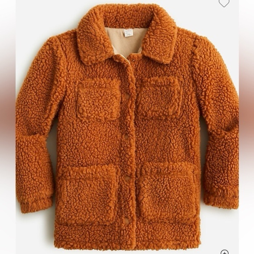 J.Crew Crewcuts Girls' Shirt Jacket Shacket in Sherpa Rust Brown Size: XS (4/5)